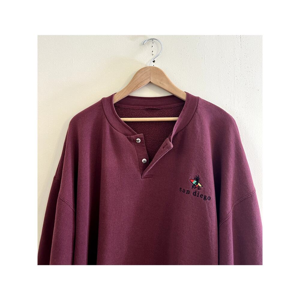 Vintage 90s Crazy Shirts San Diego Embroidered Surfer Henley Collar Sweatshirt